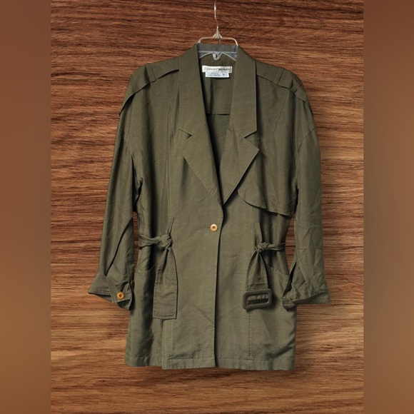 EUC Vintage Eleanor P Brenner Short Olive Green 100% Silk Dress Coat - Picture 1 of 3